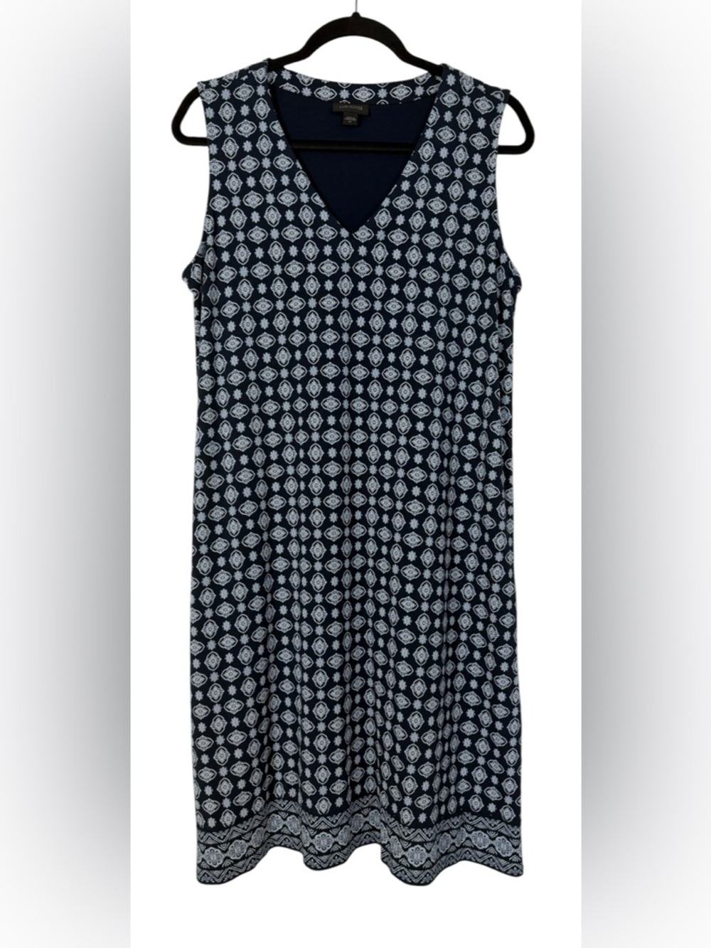 J. Jill Wearever Collection Sleeveless Dress Navy Blue Floral Medallion Medium